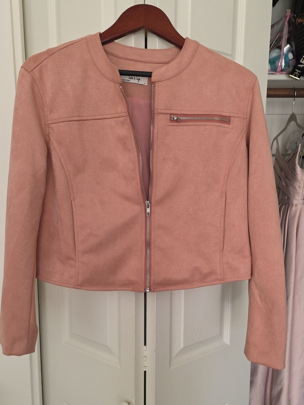 Sadie & Sage Dusty Rose Suede-Feel Zip Bomber Jacket